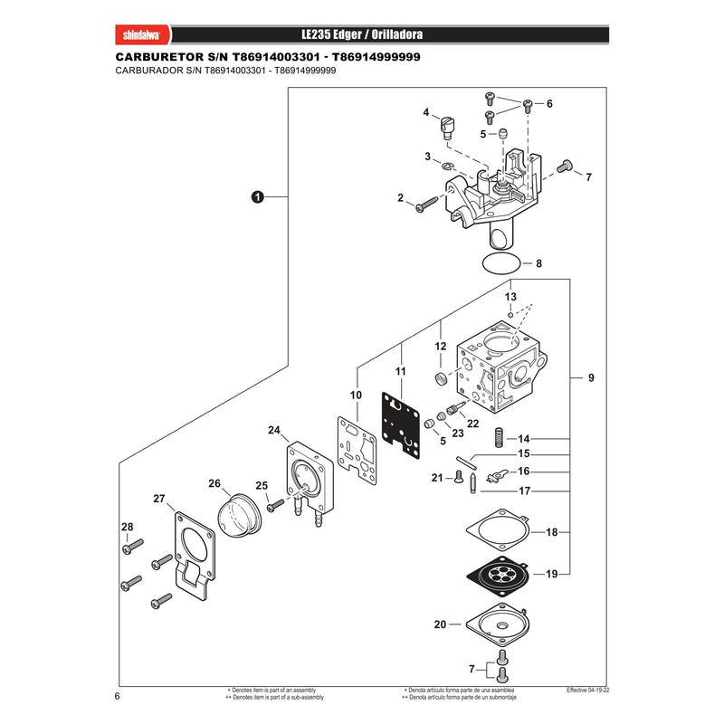 CARBURETOR S/N T86914003301 - T86914999999