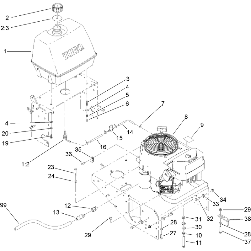 Engine and Fuel Tank Assembly