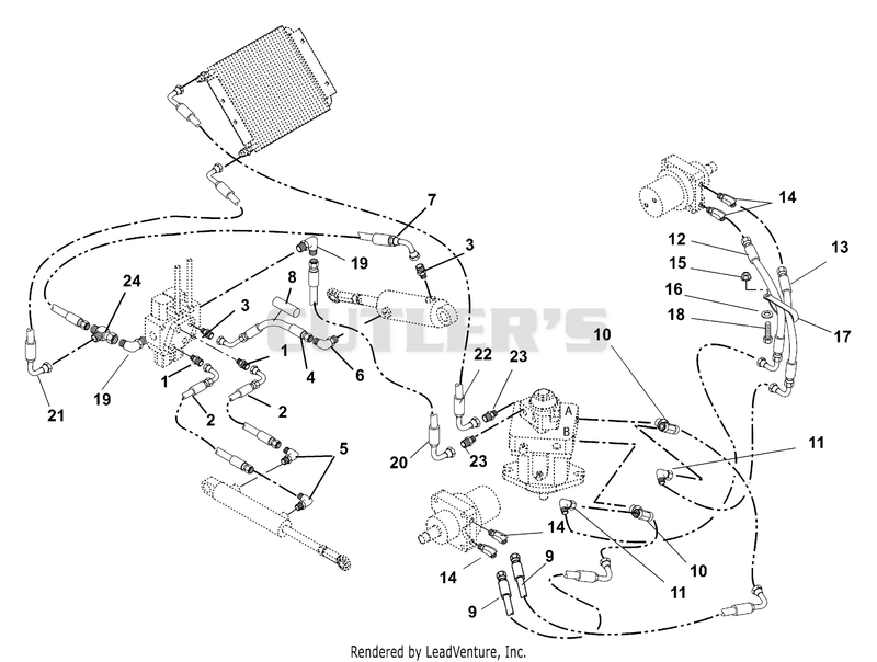 Pump To Lift Cylinder, Motors, Valve, And Oil Cooler (SN 000500 And Above)