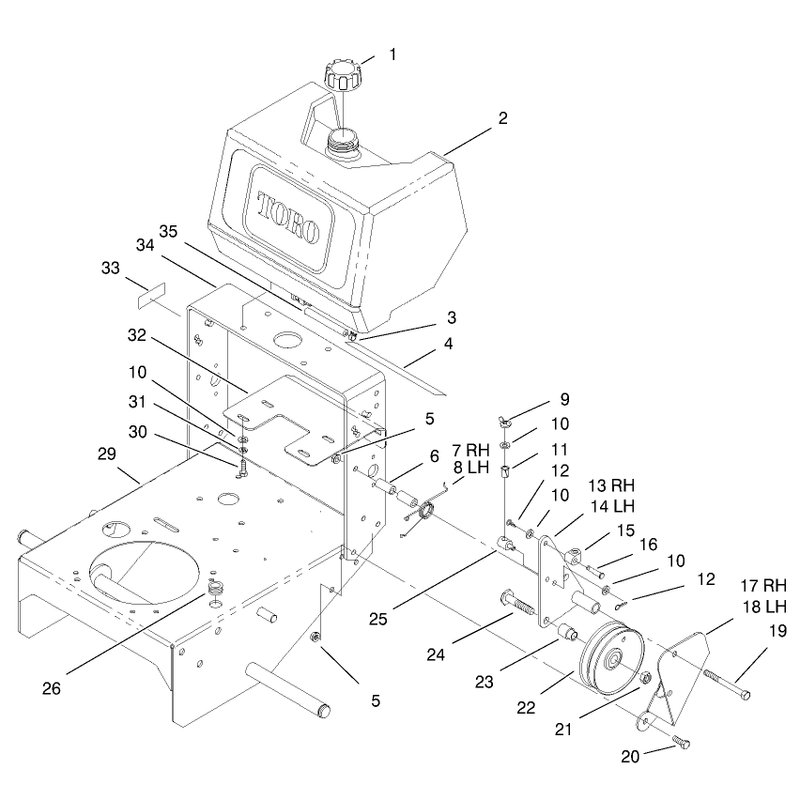 Fuel Tank and Idler Bracket Assembly