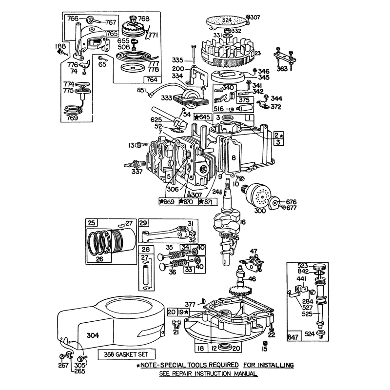 Engine Briggs and Stratton Model 92508-1033-01 for 19in Hand Propelled Model 16300
