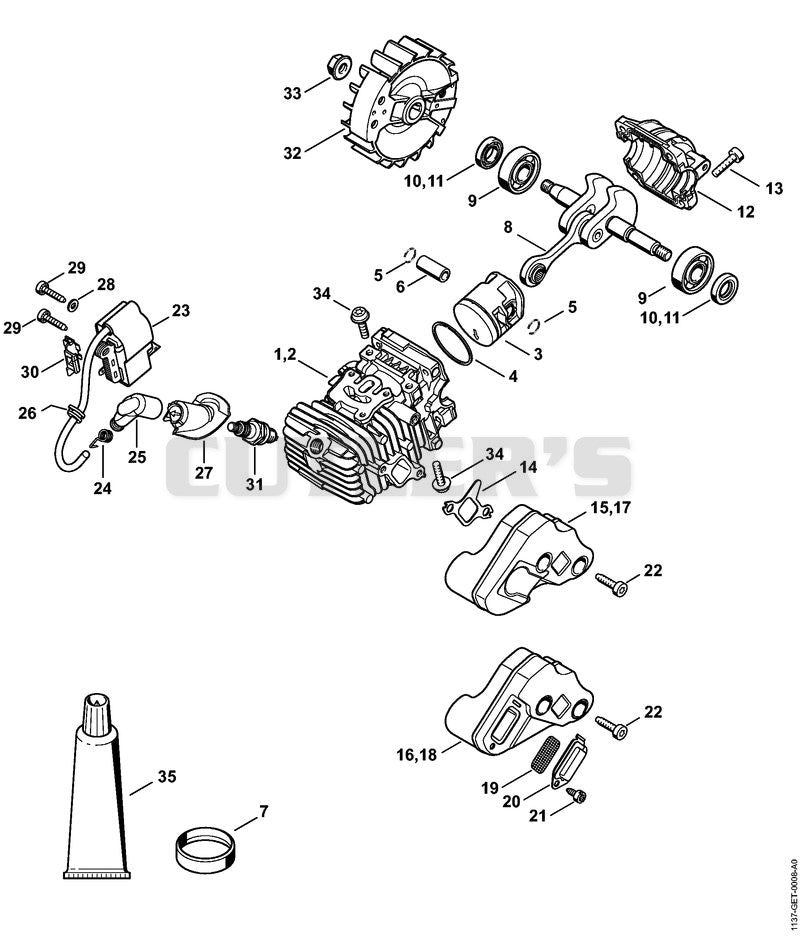 Cylinder with piston, Ignition system