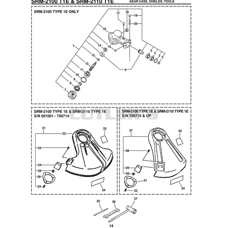T1E & Srm-2110 T1E Gear Case, Shields, Tools