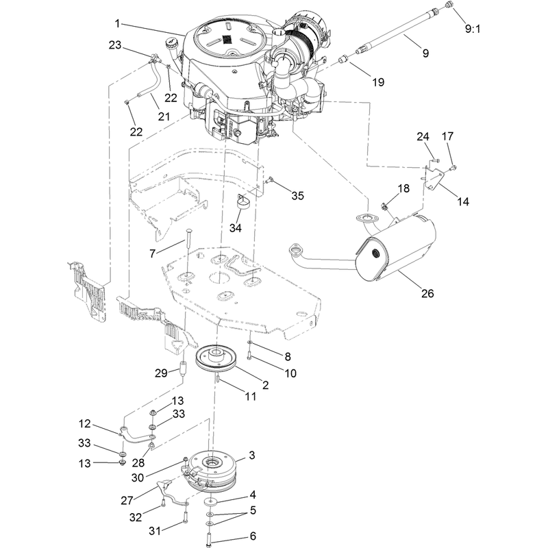 Engine, Clutch and Muffler Assembly