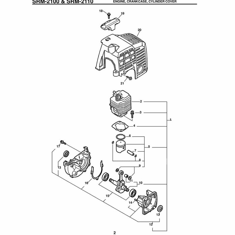 & Srm-2110 Engine, Crankcase, Cylinder Cover