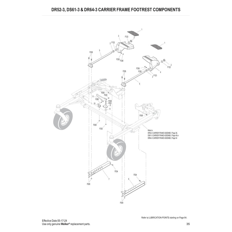 DR52-3, DS61-3 & DR64-3 CARRIER FRAME FOOTREST COMPONENTS