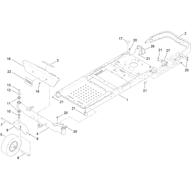 Frame, Front Axle and Caster Wheel Assembly