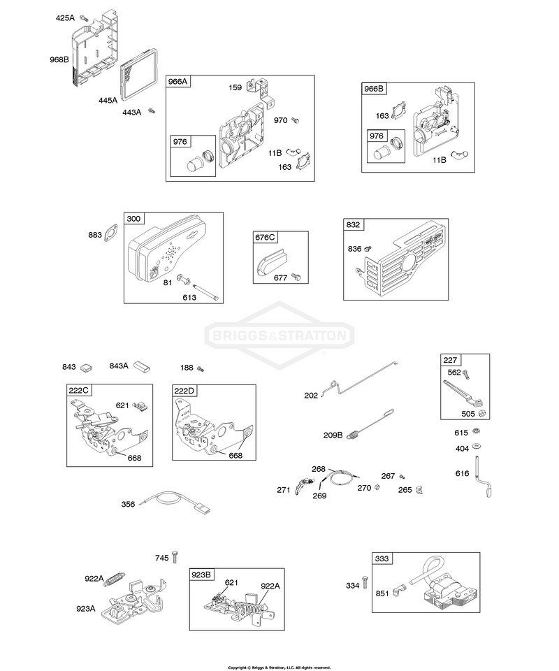 Air Cleaner, Controls, Electrical, Exhaust System, Flywheel Brake, Governor Spring, Ignition