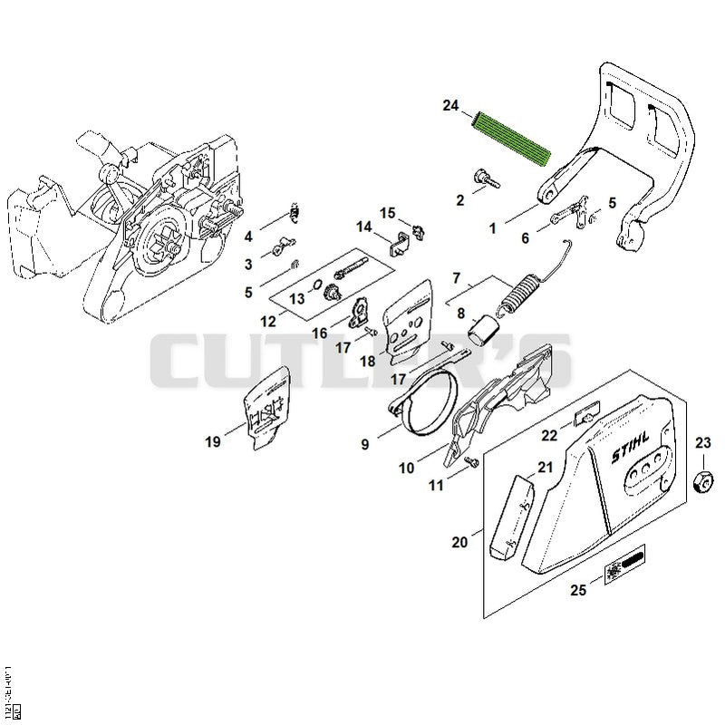 Chain brake, Chain tensioner, Chain sprocket cover