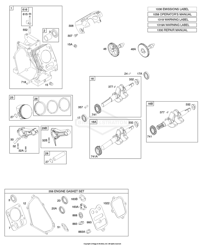 Camshaft, Crankshaft, Cylinder, Piston Group