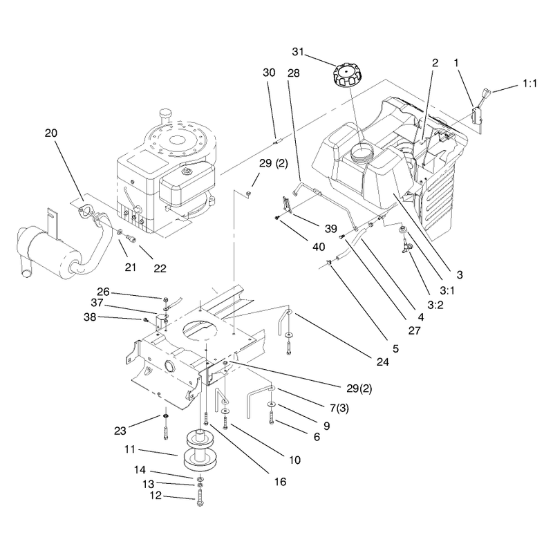 Gas Tank and Engine Pulley Assembly