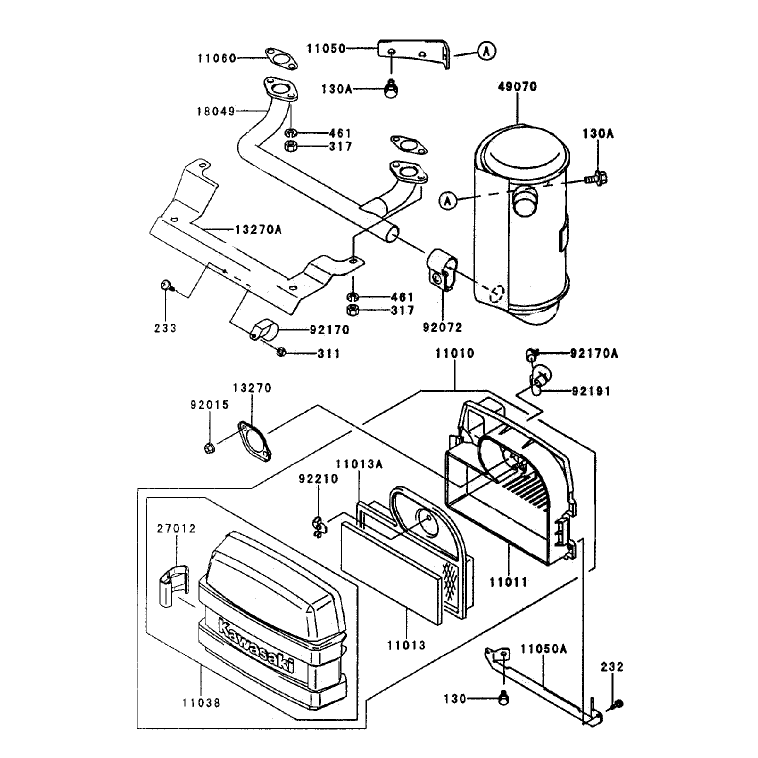 Air FilterMuffler Assembly Kawasaki FH500V-AS25