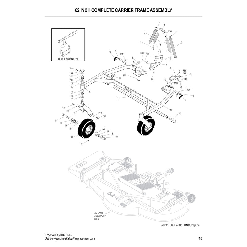 62 INCH COMPLETE CARRIER FRAME ASSEMBLY