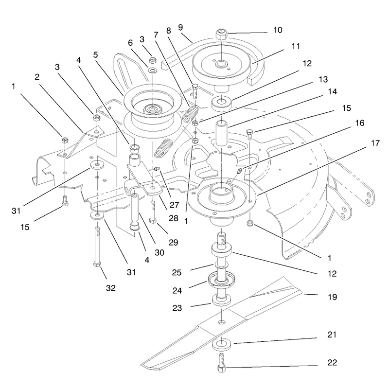Blade, Spindle, Belt, And Idler Pulley