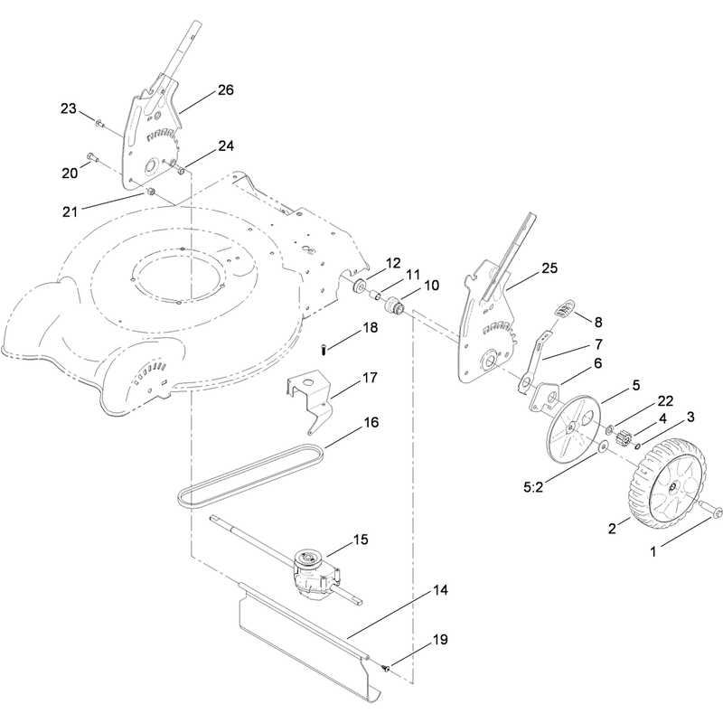 Transmission, Rear Wheel and Height-of-Cut Assembly