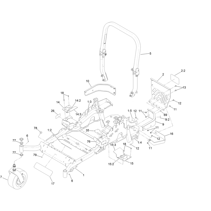 Frame, Roll-Over Protection System and  Caster Wheel Assembly