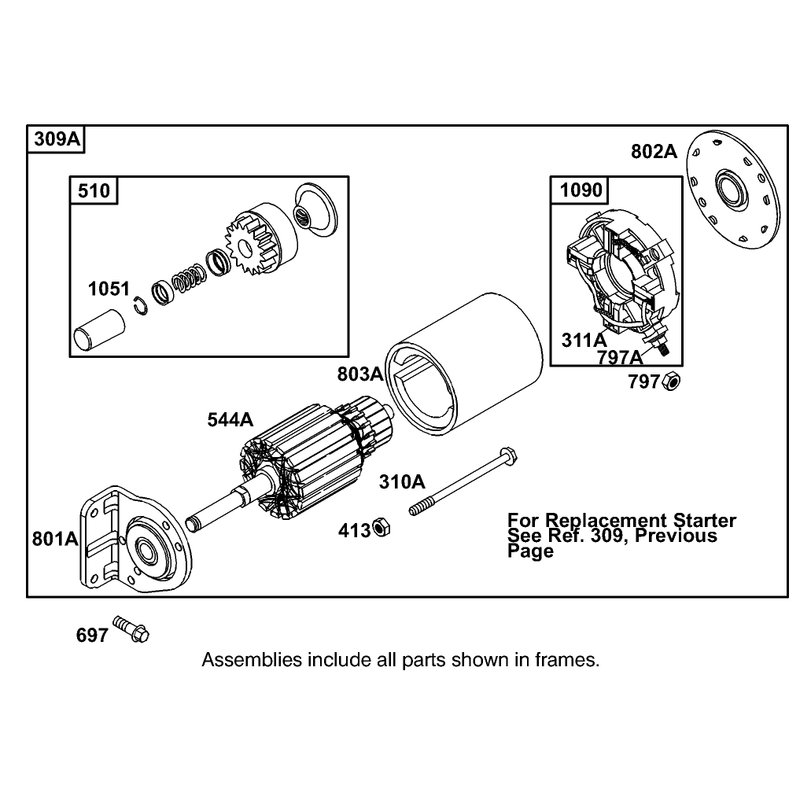Replacement Starter Motor Assembly Briggs and Stratton 303447-1319-E1