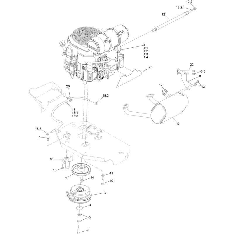 Engine, Clutch and Muffler Assembly
