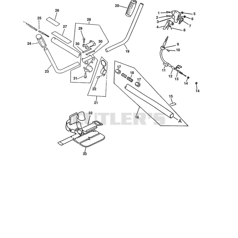 DRIVE SHAFT, HANDLES, THROTTLE, STOP SWITCH, HARNESS