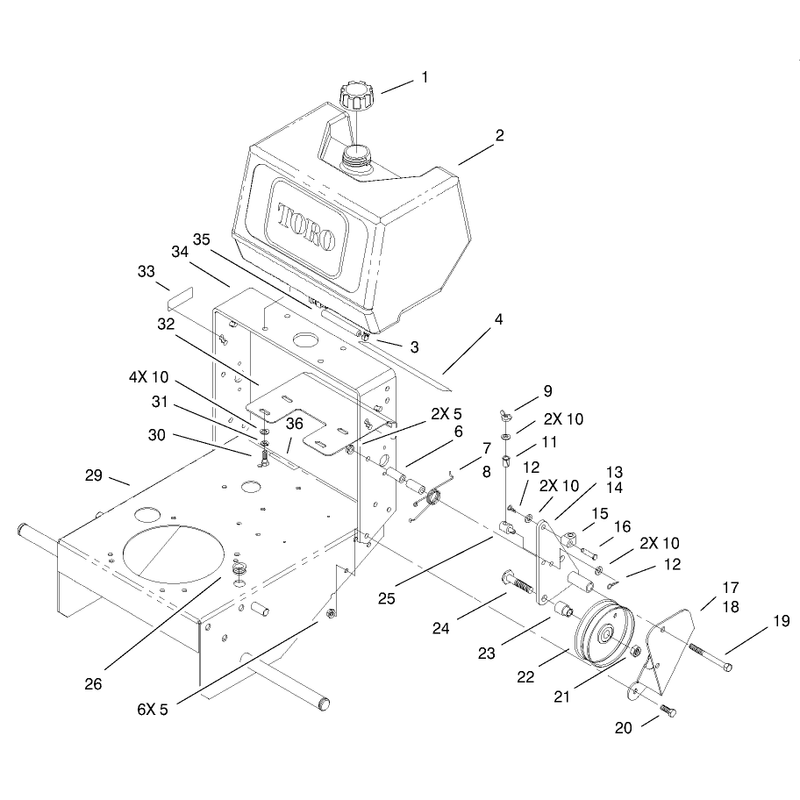 Fuel Tank and Idler Bracket Assembly