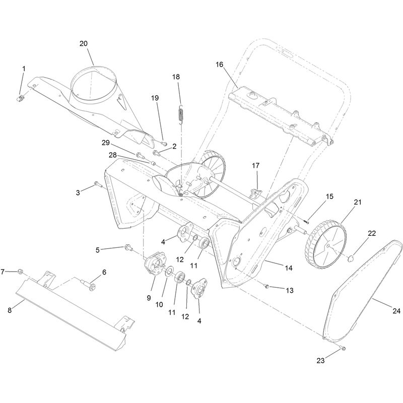Main Frame, Chute and Wheel Assembly