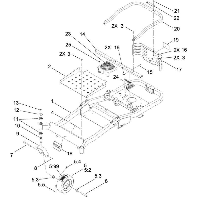 Main Frame and Front Caster Wheel Assembly