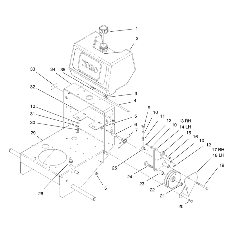 Fuel Tank and Idler Bracket Assembly