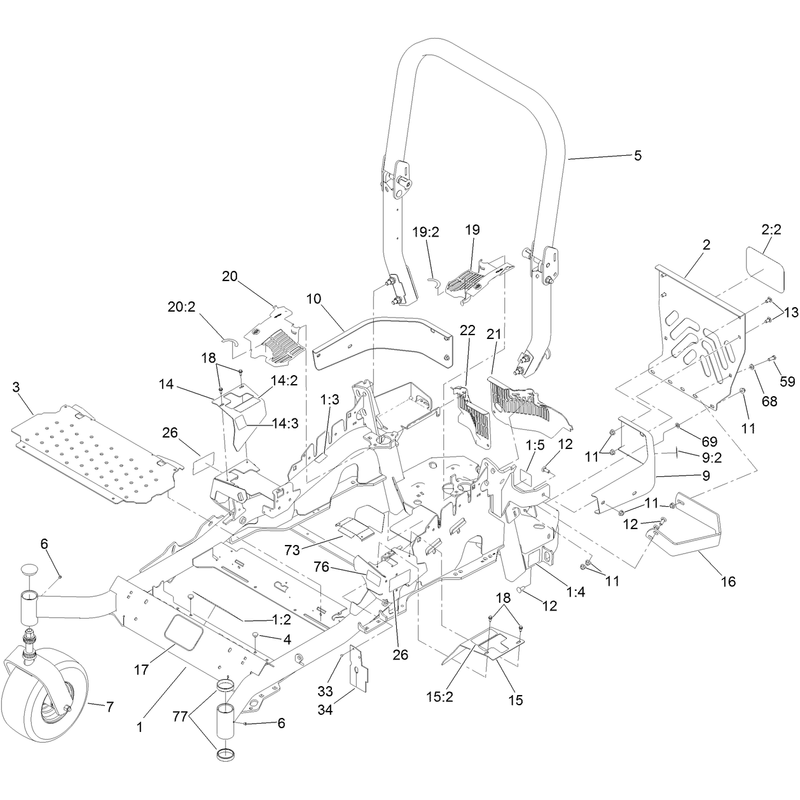 Frame and Caster Wheel Assembly
