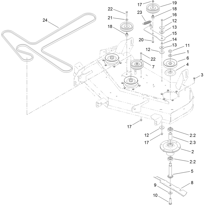 48 Inch Deck Belt, Spindle and Hi-Flo Blade Assembly