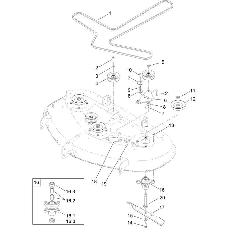 50 Inch Deck Belt, Spindle and Blade Assembly