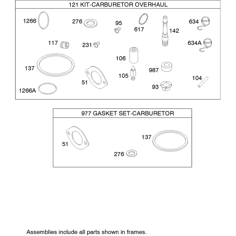 Carburetor Overhaul Kit Assembly Briggs and Stratton 280h07-0166-e1