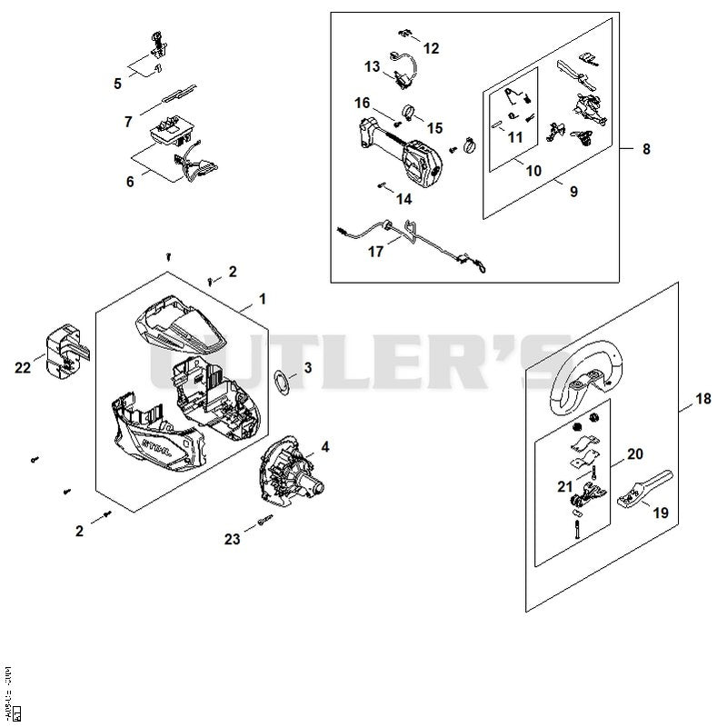 Electric motor, Motor housing, Control handle