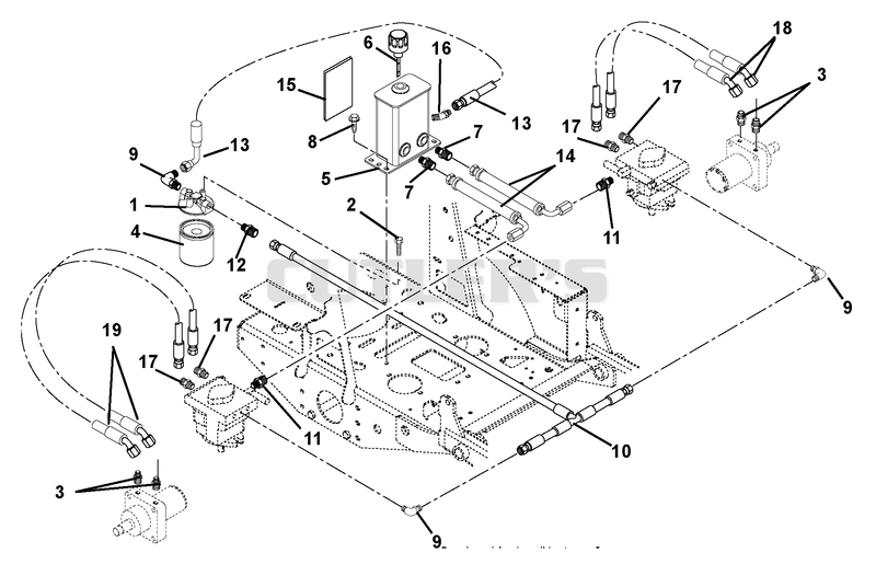 Hydraulic Tank, Filter, Motors And Pump To Tank Circuit