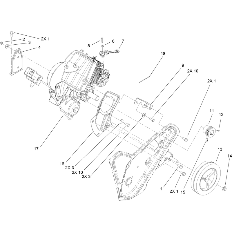 Engine, Frame and Wheel Assembly