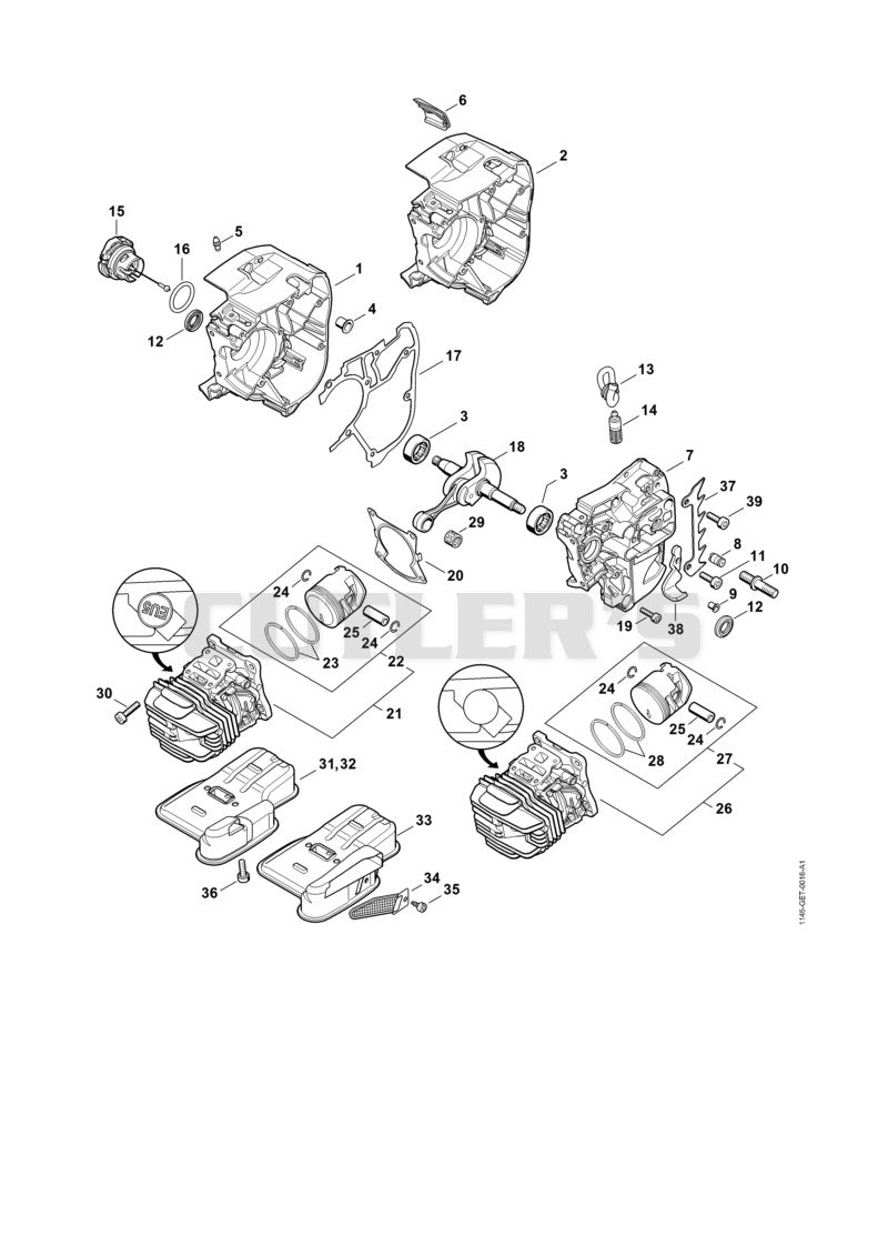 Crankcase, Cylinder, Muffler
