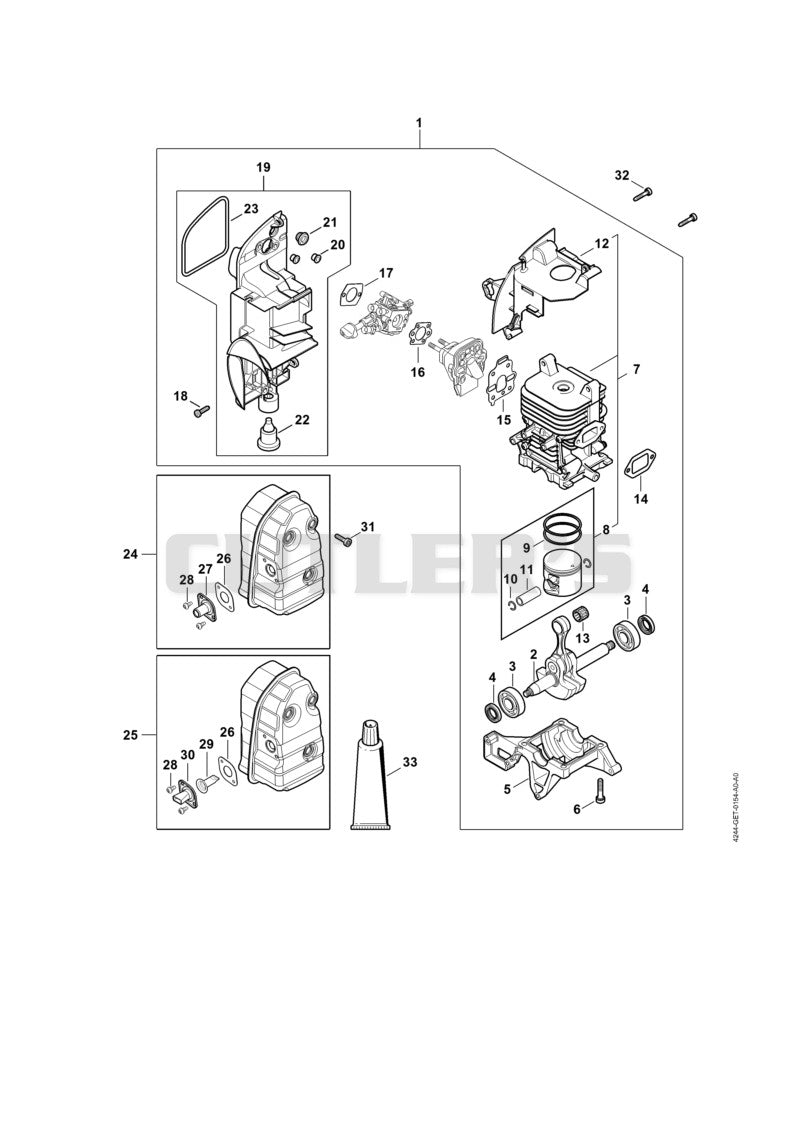 Crankshaft, Cylinder, Muffler