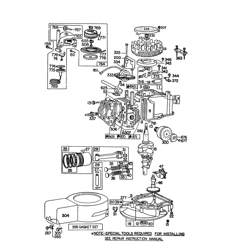 Engine Briggs and Stratton Model 92508-1000-01 for 19in Hand Propelled Model 16067