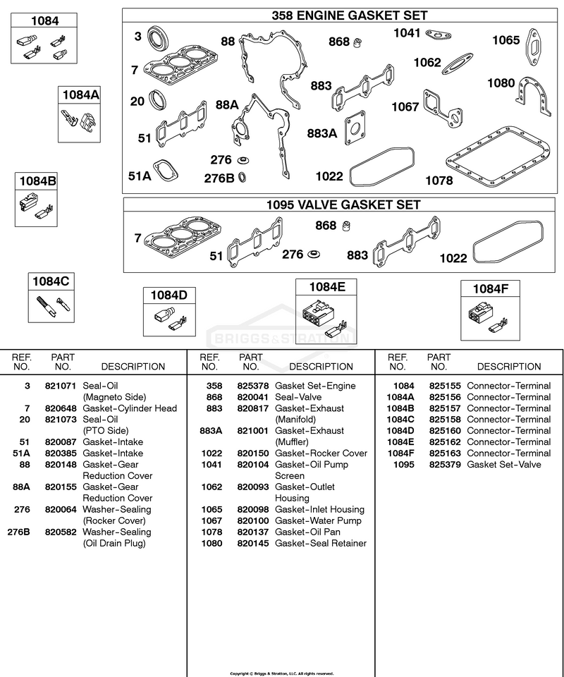 Engine/Valve Gasket Sets, Terminal Connectors