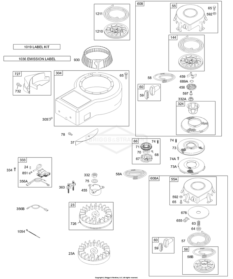 Blower Housing, Flywheel, Armature, Rewind