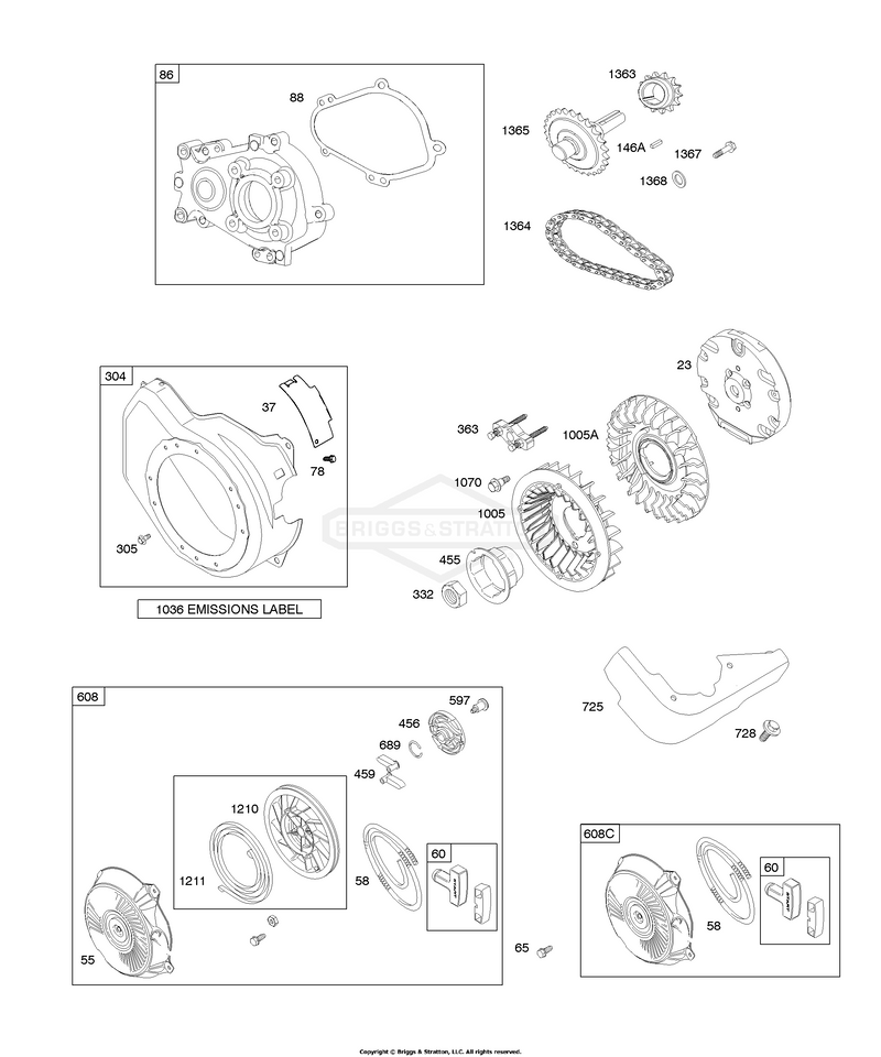 Blower Housing/Shrouds, Flywheel, Gear Reduction, Rewind Starter