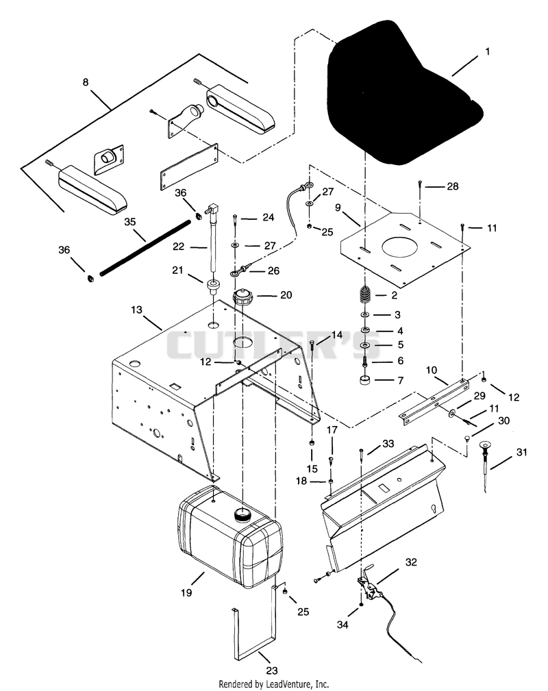 SEAT, SUPPORT AND FUEL TANK