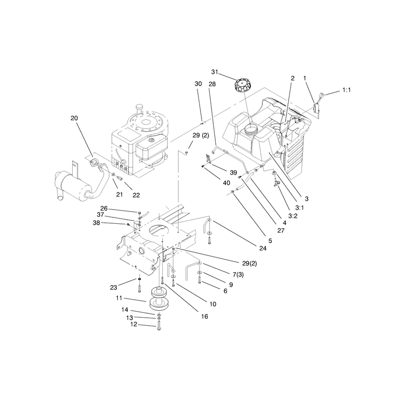 Gas Tank and Engine Pulley Assembly