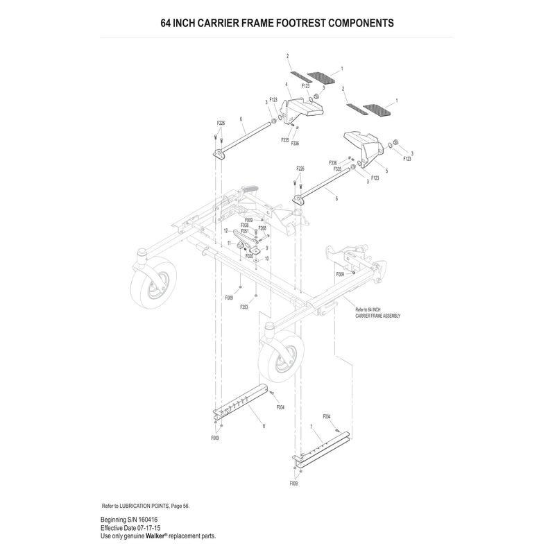 64 INCH CARRIER FRAME FOOTREST COMPONENTS