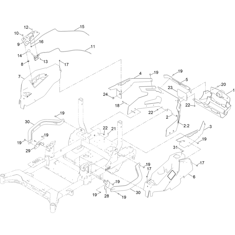 Throttle, Choke Cables and Guard Assembly
