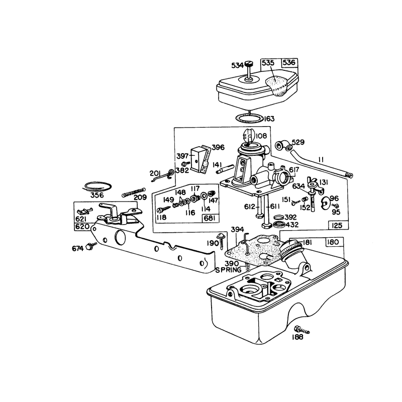 Carburetor Assembly Model 390065 for 21in Hand Propelled Model 16106 for 21in Self Propelled Model 16264