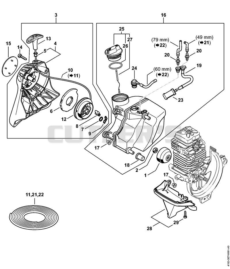 Rewind starter, Fuel tank