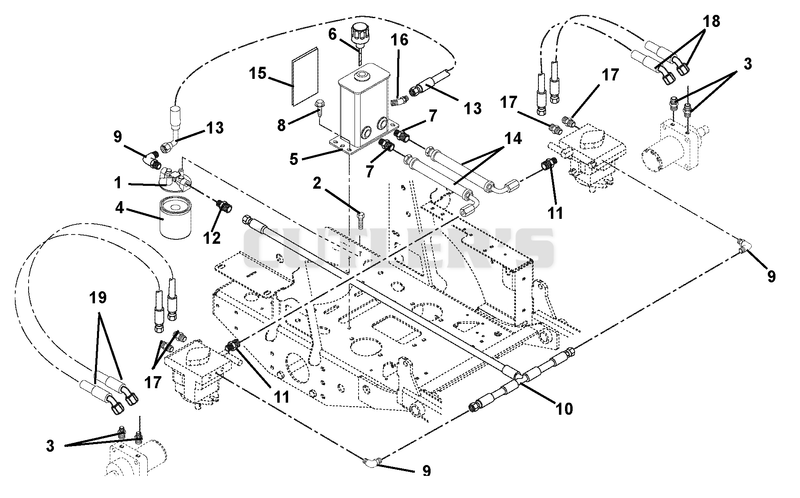 Hydraulic Tank, Filter, Motors And Pump To Tank Circuit