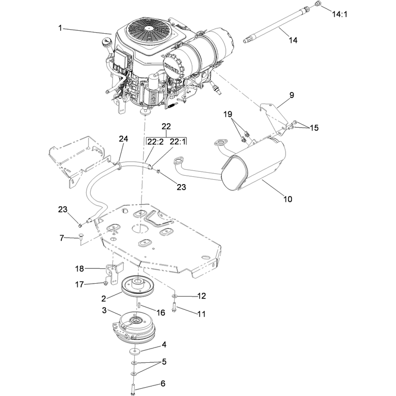 Engine, Clutch and Muffler Assembly