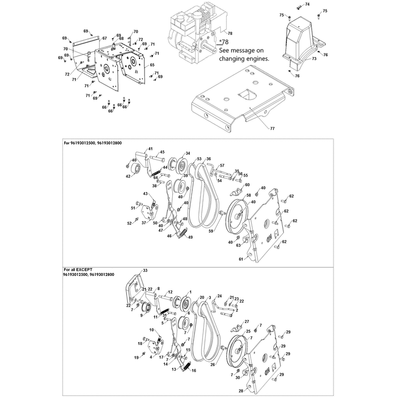 CHASSIS, ENGINE AND PULLEYS