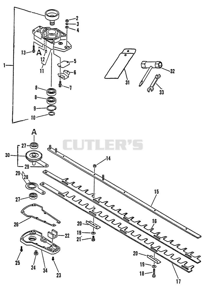 Gear Case Assy, Blades, Clutch Drum, Tools